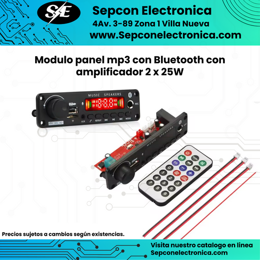 Modulo mp3 con bluetooth amplificador de 25W x 2 canales de 6v a 18v