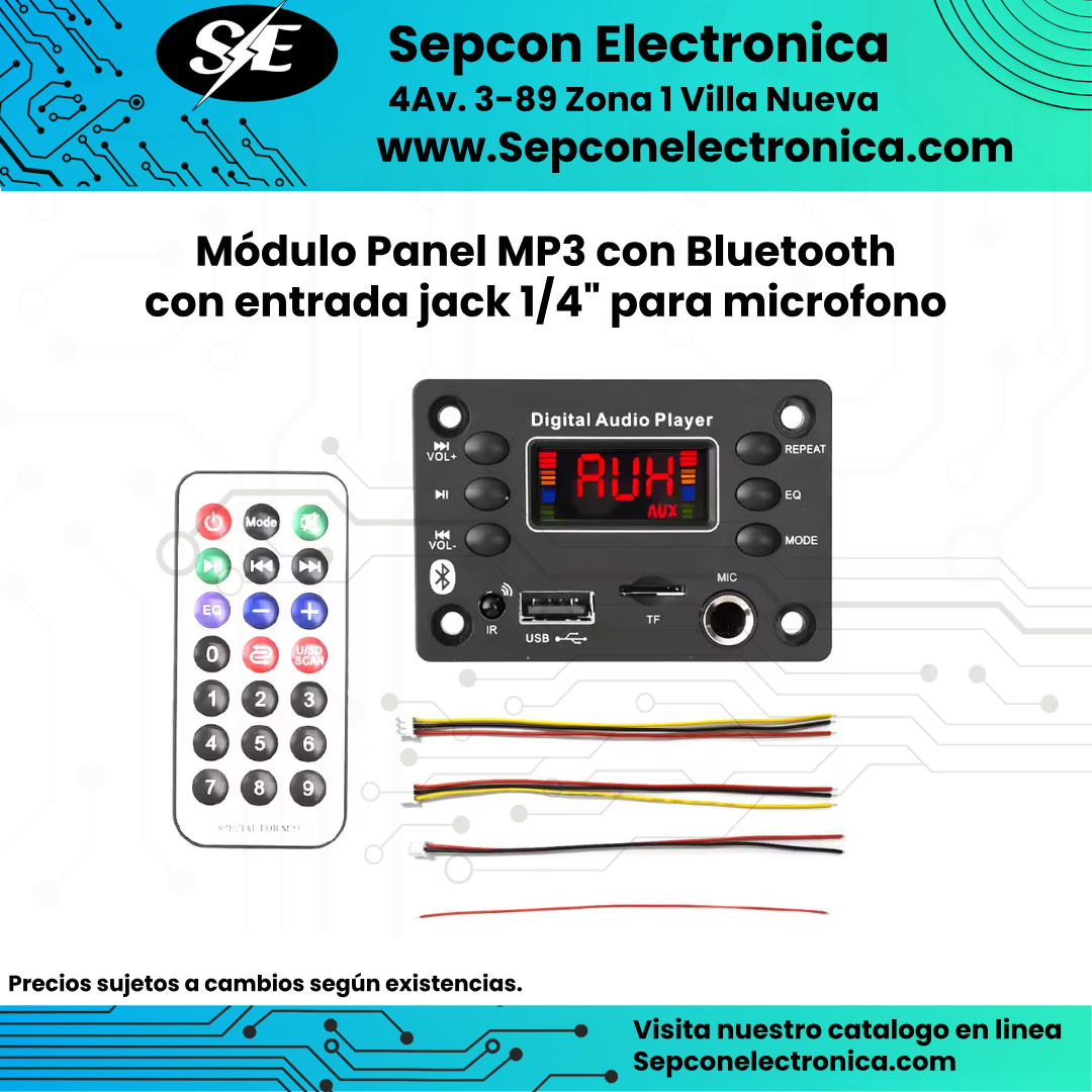 Módulo Panel MP3 con Bluetooth con entrada jack 1/4" para microfono