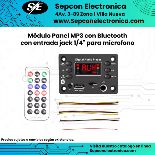 Módulo Panel MP3 con Bluetooth con entrada jack 1/4" para microfono