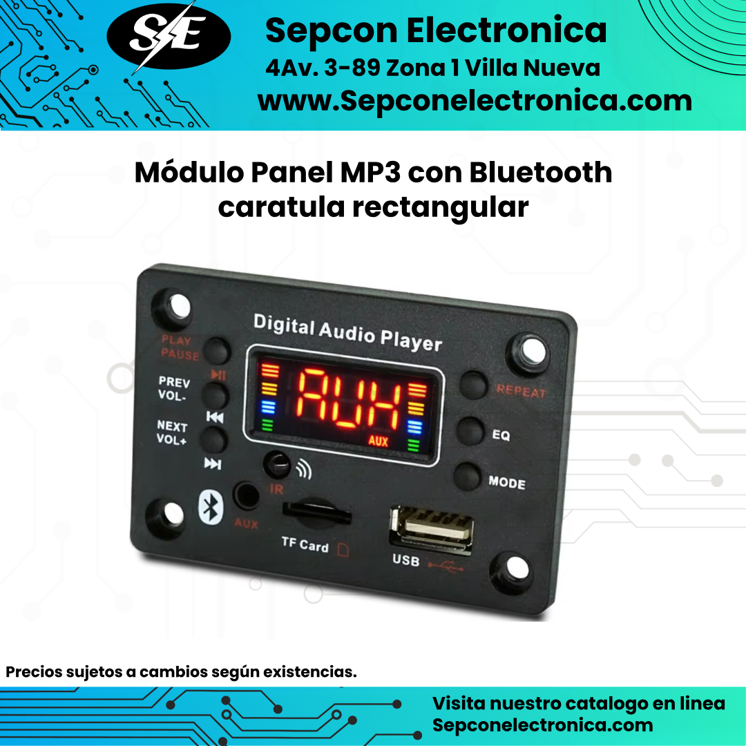 Módulo Panel MP3 con Bluetooth caratula rectangular