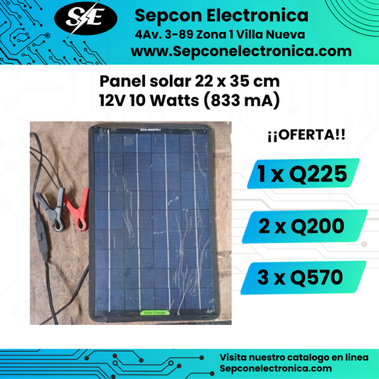 Panel solar 22 x 35 cm 12V 10 Watts (833 mA)