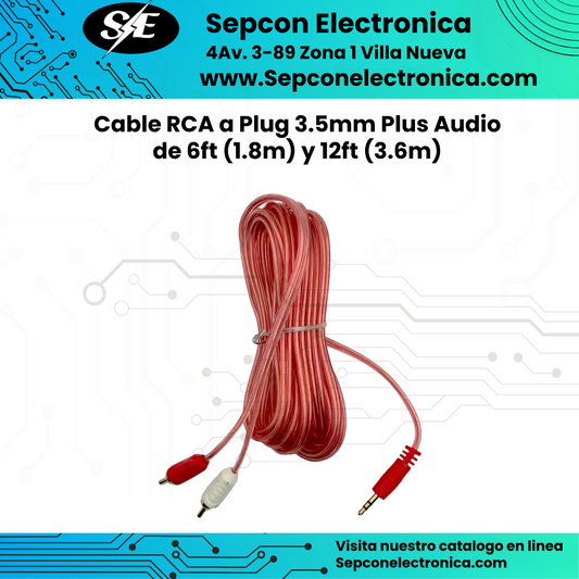 Cable RCA  a plug 3.5mm Plus Audio de Puro cobre  (1.8m) y 12ft (3.6m)