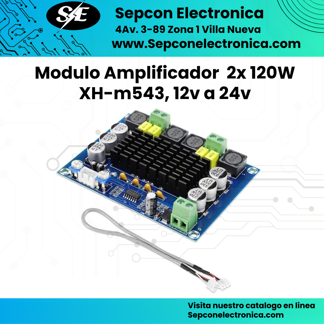 Modulo amplificador 2 x 120W XH-M543, de 12V a 24V