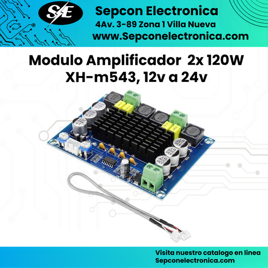 Modulo amplificador 2 x 120W XH-M543, de 12V a 24V