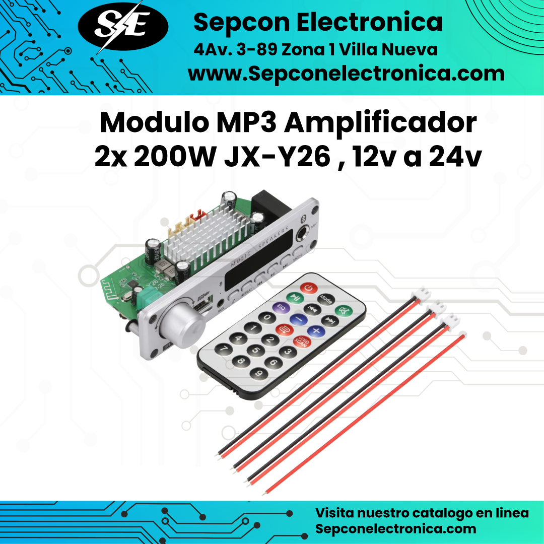 Modulo panel mp3 con Bluetooth con amplificador 2 x 100W  jx-y26, 12v a 24v